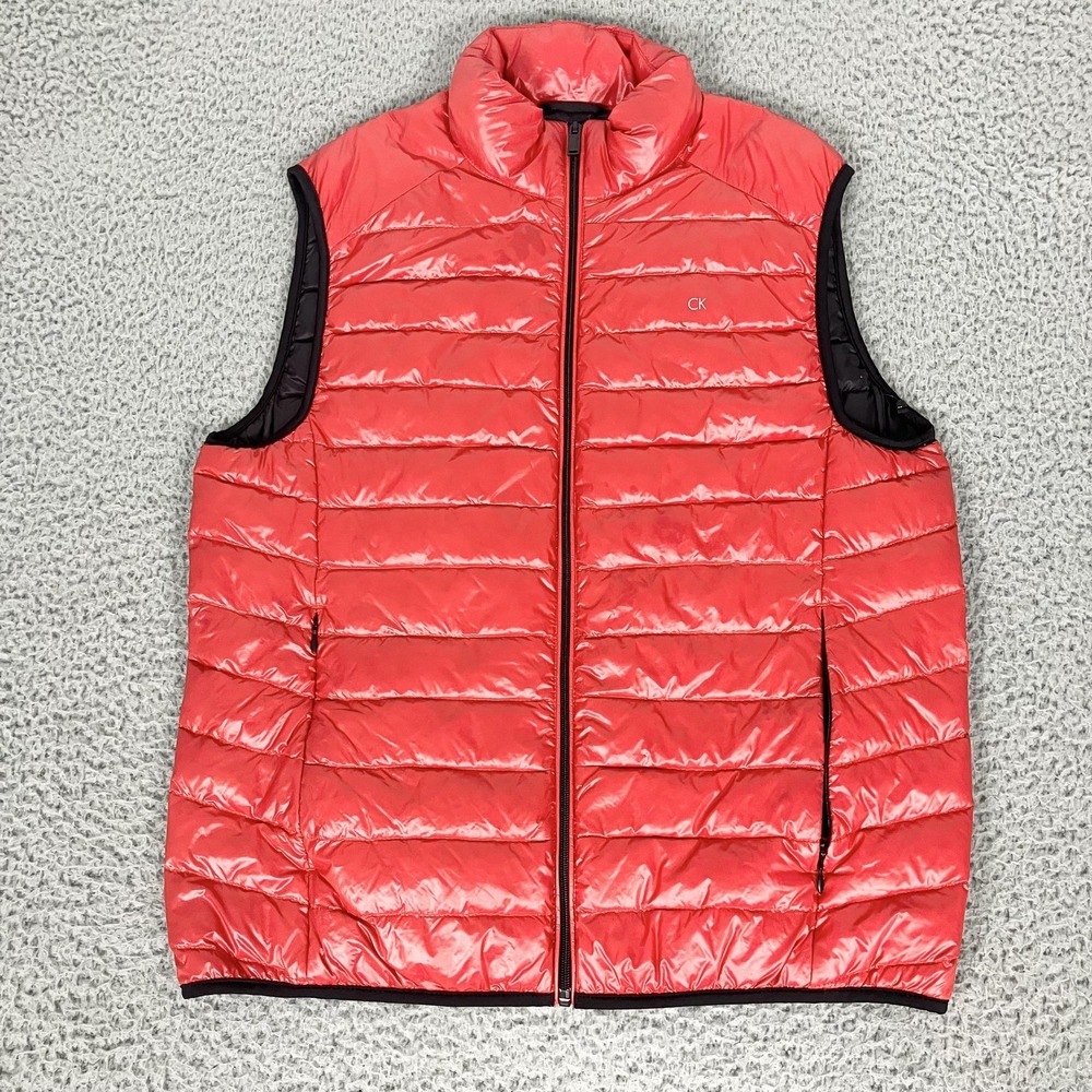 Calvin Klein Vest Mens Medium Red Packable Down Puffer Full Zip Lightweight